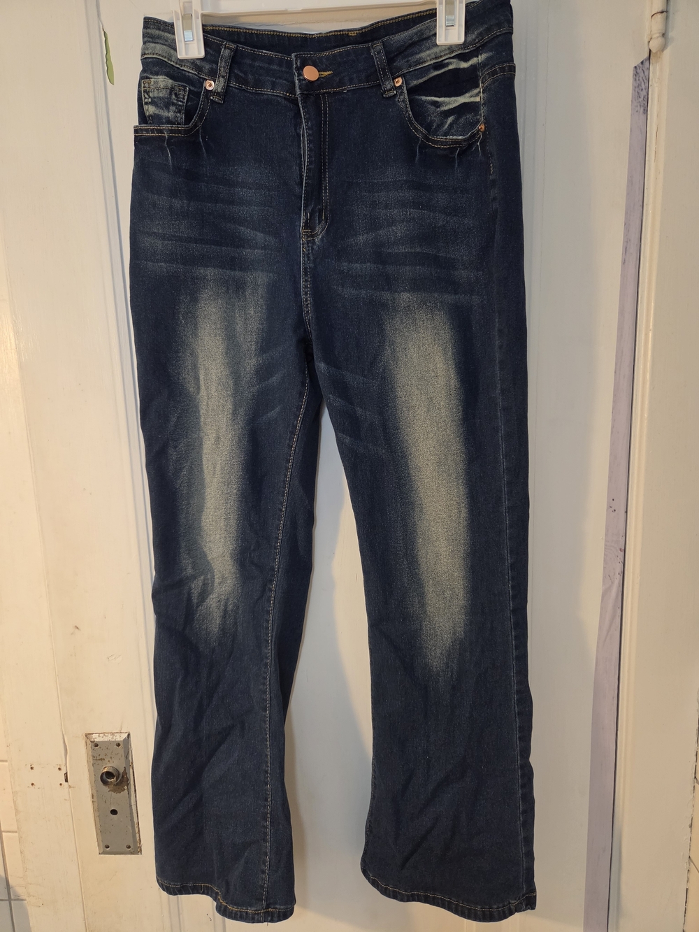 Womens Dark Blue Washed Straight-Leg Jeans
